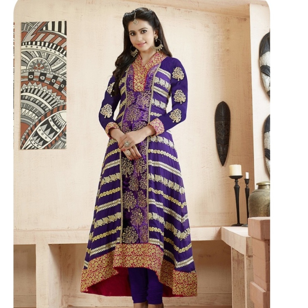 NWT purple pink Anarkali gold embroidery